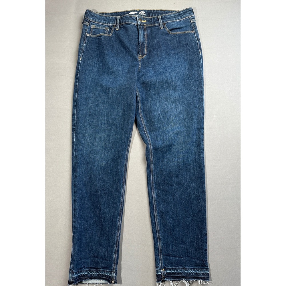 Old Navy Women's Slim Straight Ankle Frayed Hem Dark Wash Denim Jeans Size 14 - Picture 1 of 3